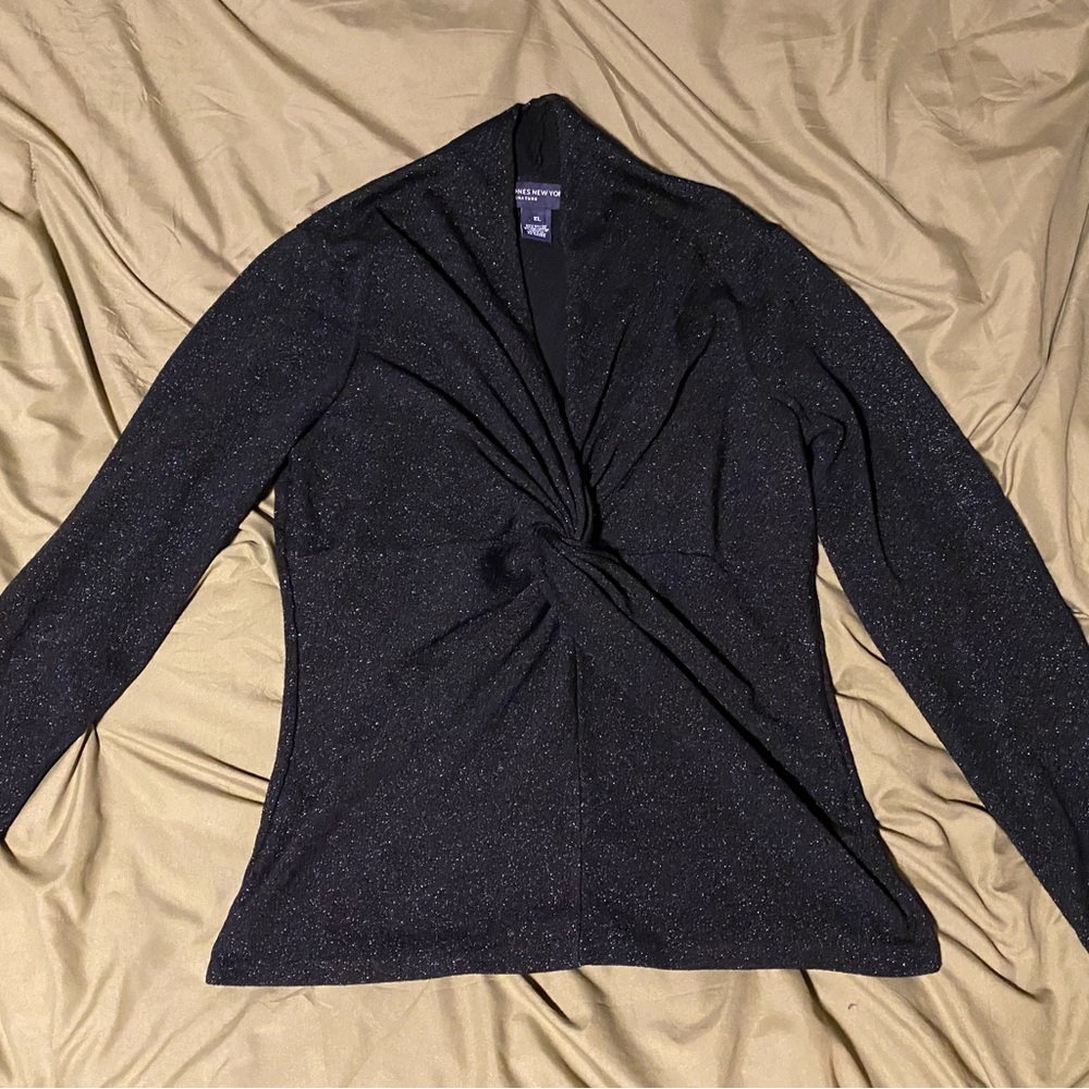 Jones New York Black Sparkle V-Neck Sweater